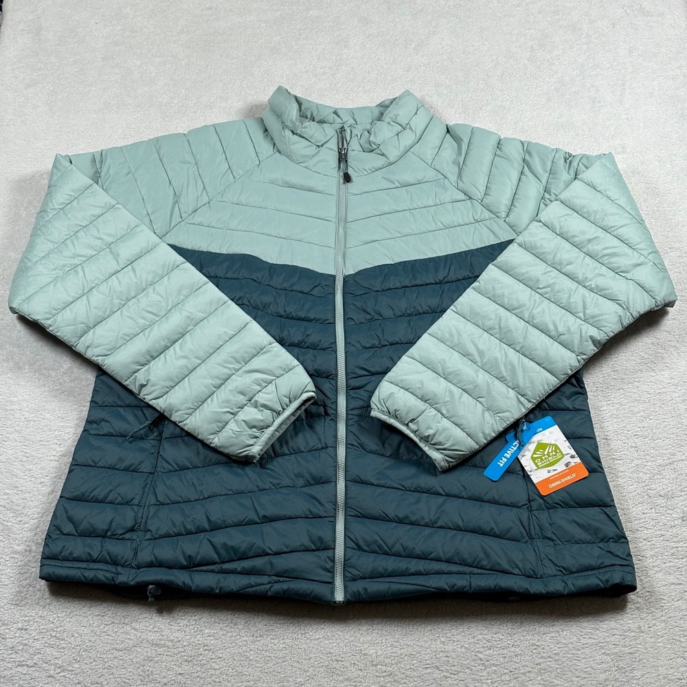 Columbia Womens Powder Pass Jacket Blue Green Puffer Insulated Sking NEW XXL